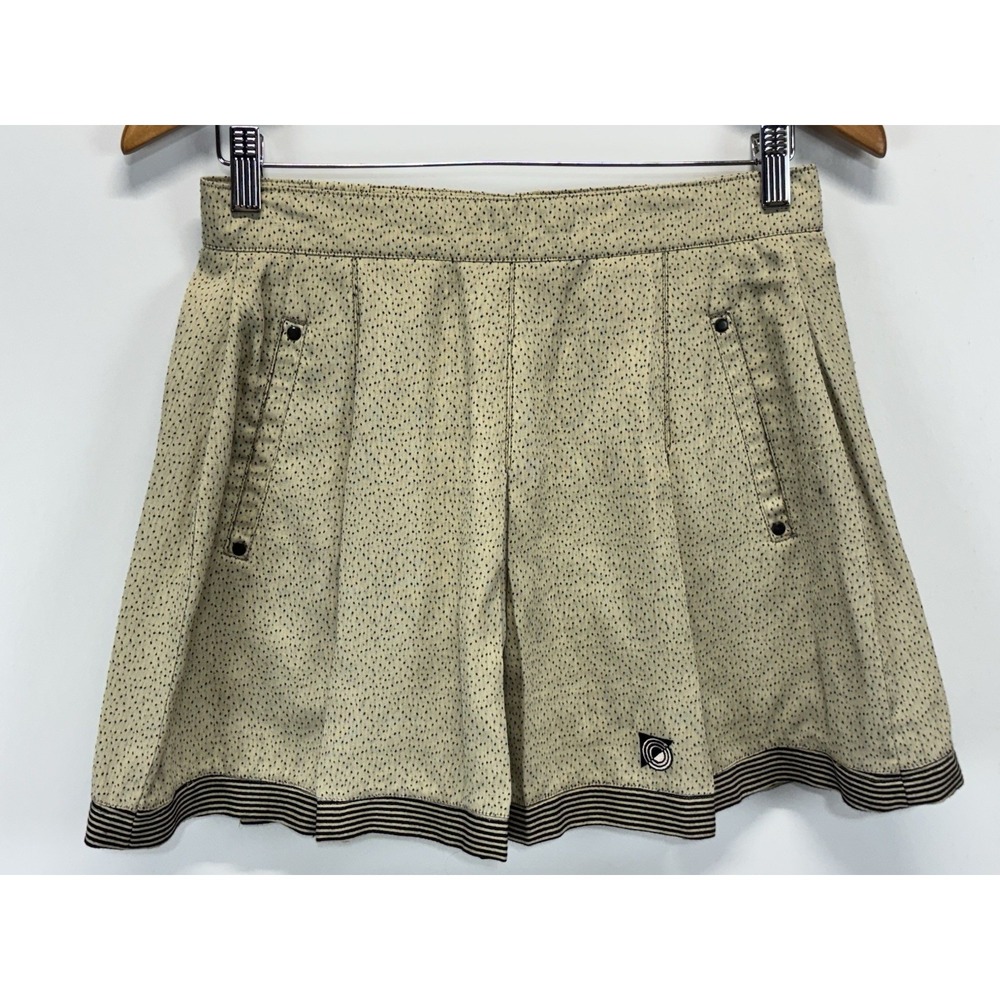 Jamie Sadock Pleated Golf Skirt Sz 8 Women's Tan Black Mini Athleisure Tennis